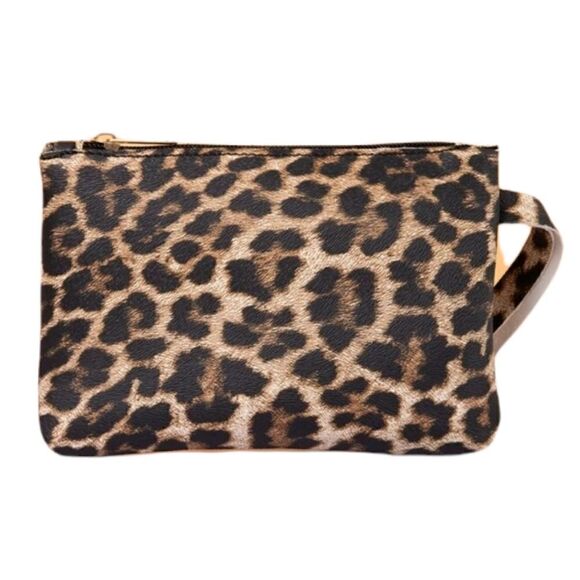 Brown, Black & Tan Leopard Animal Print Clutch Wristlet Handbag - Picture 2 of 5